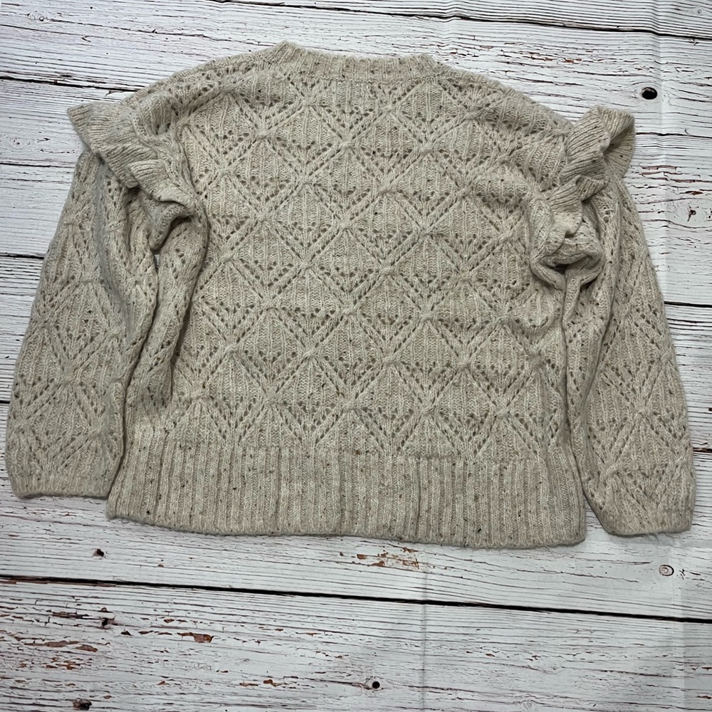 Old Navy Ruffle Sleeve Neutral Oatmeal Knit Sweater size XL Adorable - Picture 6 of 11